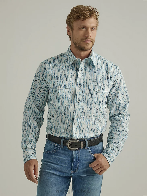 lietaini zils 20 reižu konkurētspējīgs moderna komforta krekls ar garām piedurknēm rietumu apdruku vīriešiem apģērbs Wrangler BFNTB490